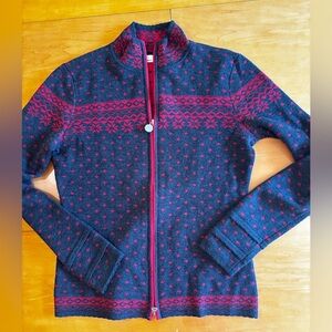 Neve 100% Wool red blue zip front cardigan